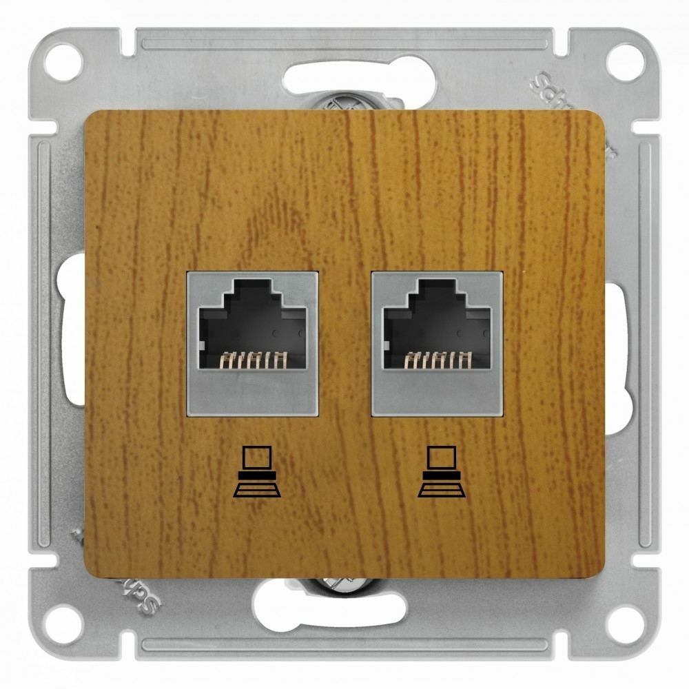 Изображение товара Розетка двойная компьютерная RJ45+RJ45 Schneider Electric Glossa, дерево дуб GSL000585KK