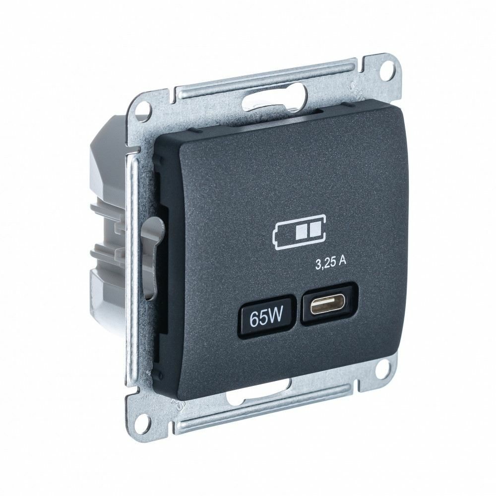 Изображение товара USB Розетка тип-C 65W Schneider Electric Glossa высокоскоростная зарядка QC, PD, механизм, АНТРАЦИТ