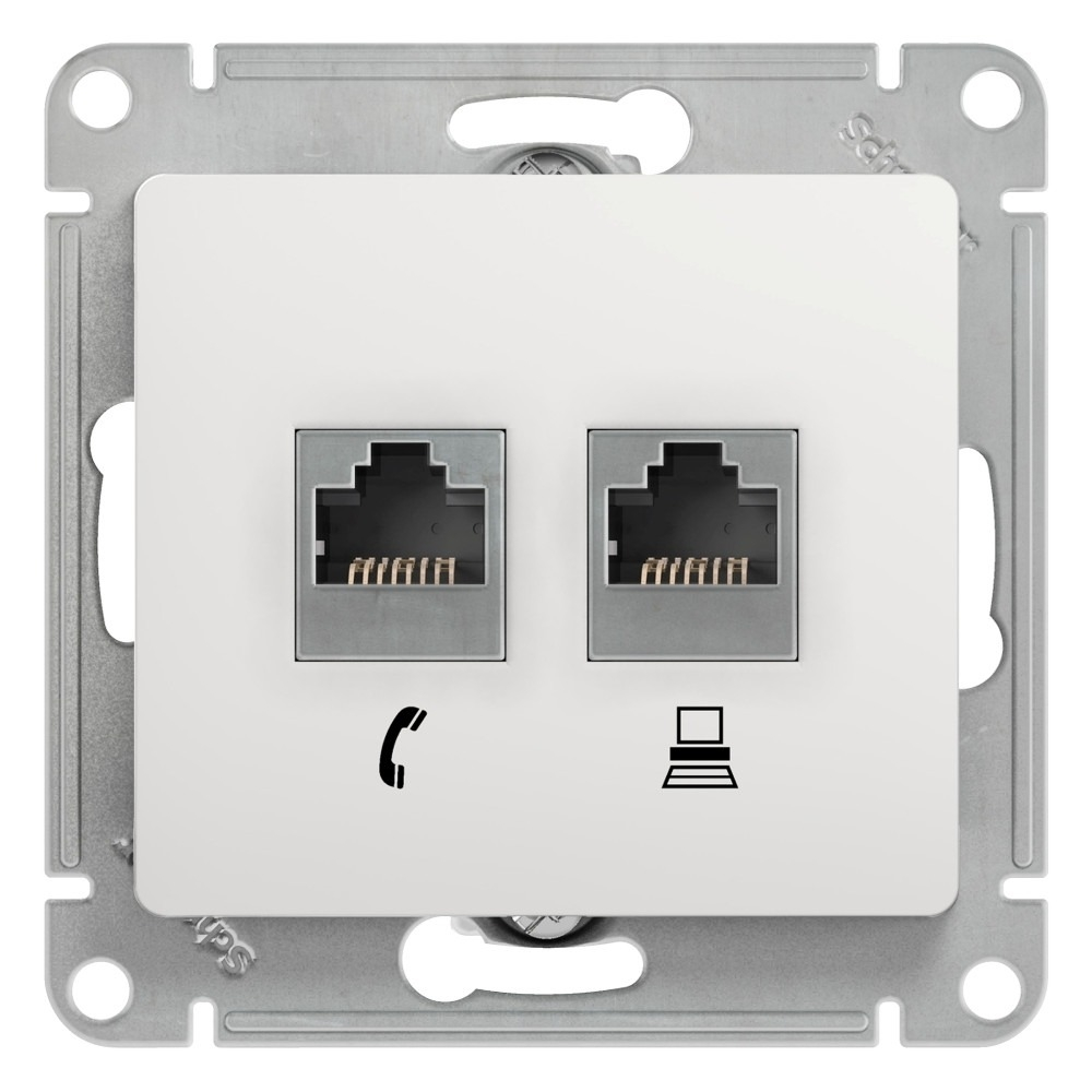 Изображение товара Розетка телефонная RJ11 + компьютерная RJ45, двойная, RJ45 кат.5E, белый Schneider Electric Glossa GSL000185
