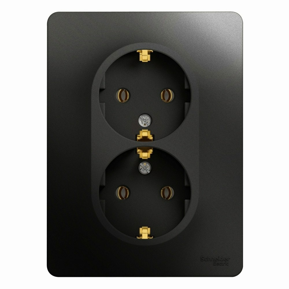 Изображение товара Розетка двойная с заземлением в сборе, антрацит Schneider Electric Glossa GSL000724
