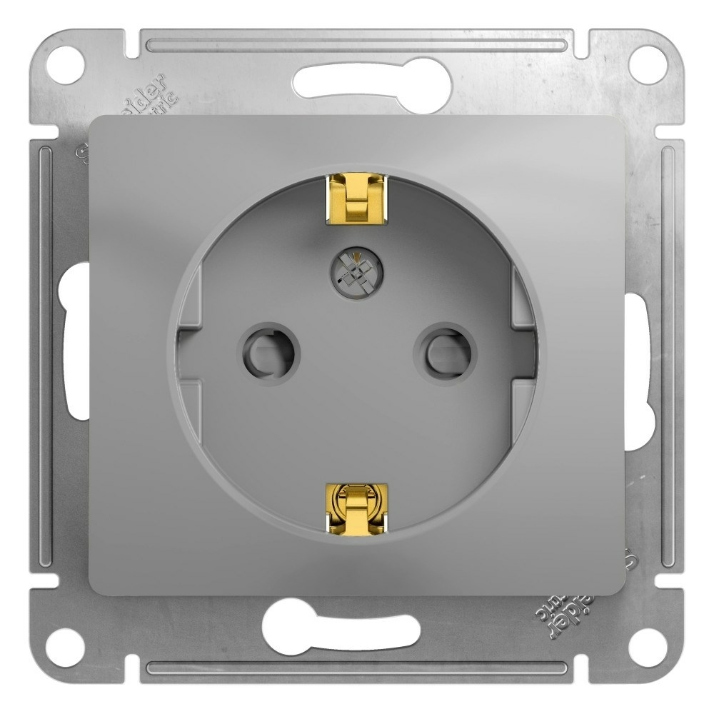 Изображение товара Розетка с заземлением со шторками, алюминий Schneider Electric Glossa GSL000345
