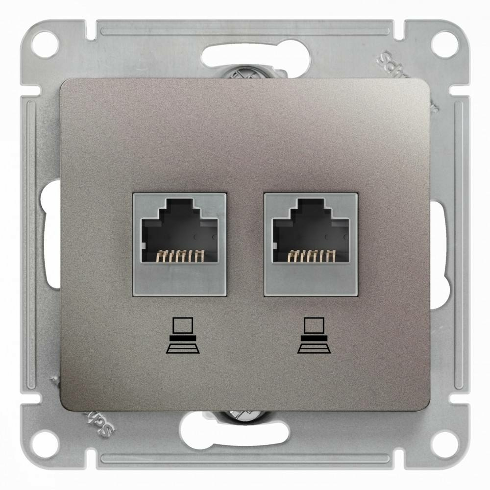 Изображение товара Розетка двойная компьютерная RJ45+RJ45 Schneider Electric Glossa, платина GSL001285KK