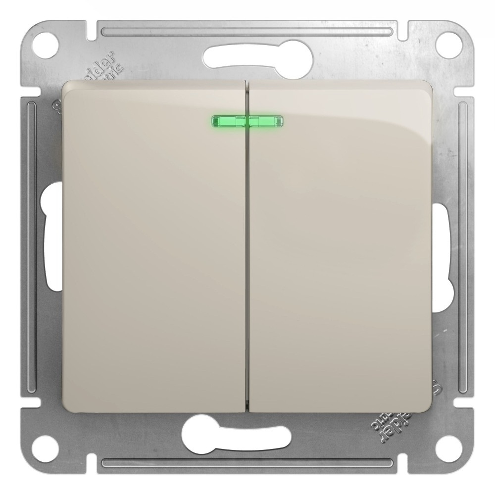 Изображение товара Выключатель 2-клавишный с подсветкой схема 5а 10AX Schneider Electric Glossa, молочный GSL000953