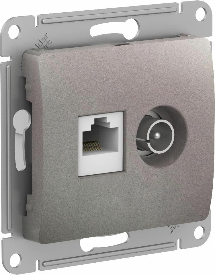 Изображение товара Розетка двойная ТВ + компьютерная RJ45 Schneider Electric Glossa, платина GSL001289
