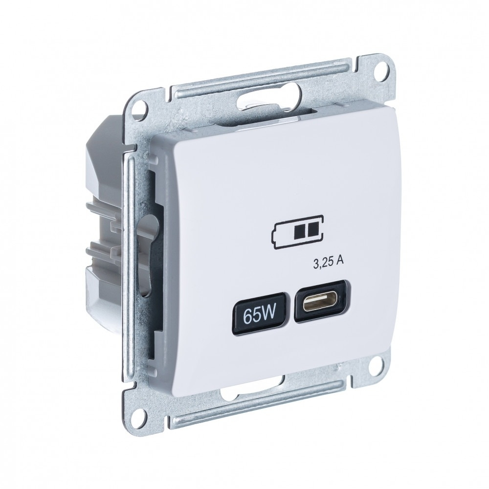 Изображение товара USB Розетка тип-С 65W Schneider Electric Glossa высокоскоростная зарядка QC, PD, механизм, БЕЛЫЙ