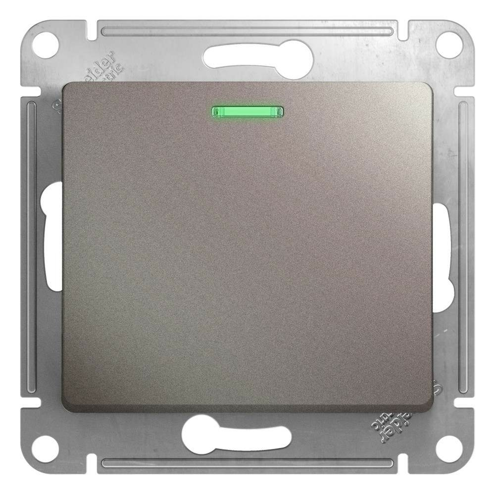 Изображение товара Переключатель 1-клавишный с подсветкой схема 6а 10AX Schneider Electric Glossa, платина GSL001263