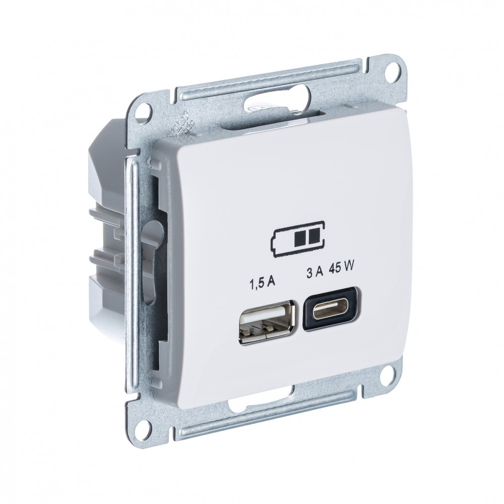 Изображение товара USB Розетка A + тип-C 45W Schneider Electric Glossa высокоскоростная зарядка QC, PD, механизм, БЕЖЕВЫЙ