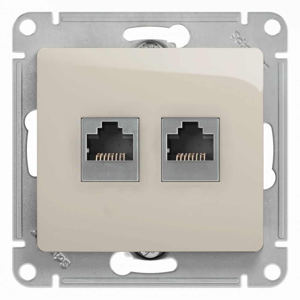 Изображение товара Розетка двойная RJ11+RJ45 категория 5Е Schneider Electric Glossa, молочный GSL000985