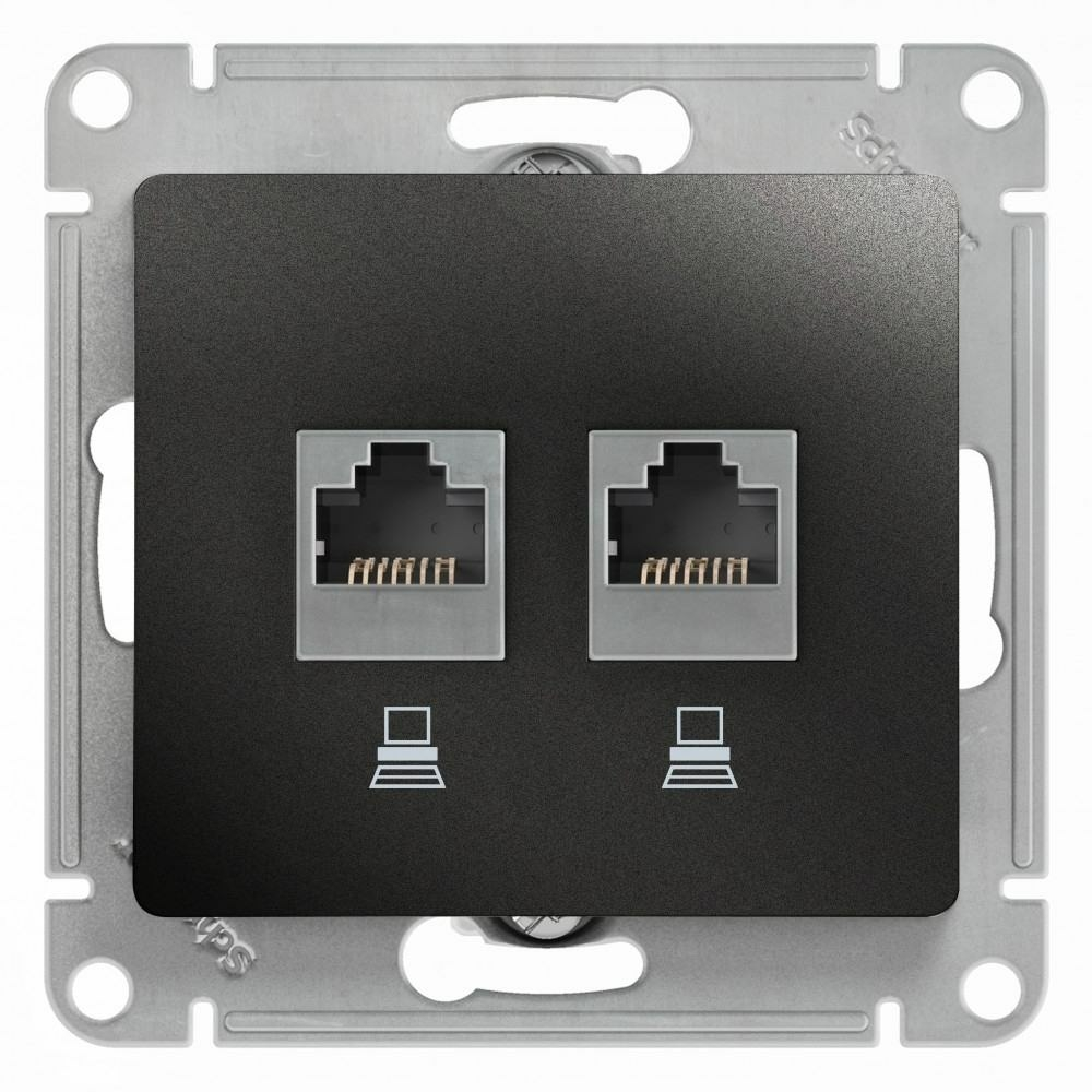 Изображение товара Розетка двойная компьютерная RJ45+RJ45 Schneider Electric Glossa, антрацит GSL000785KK