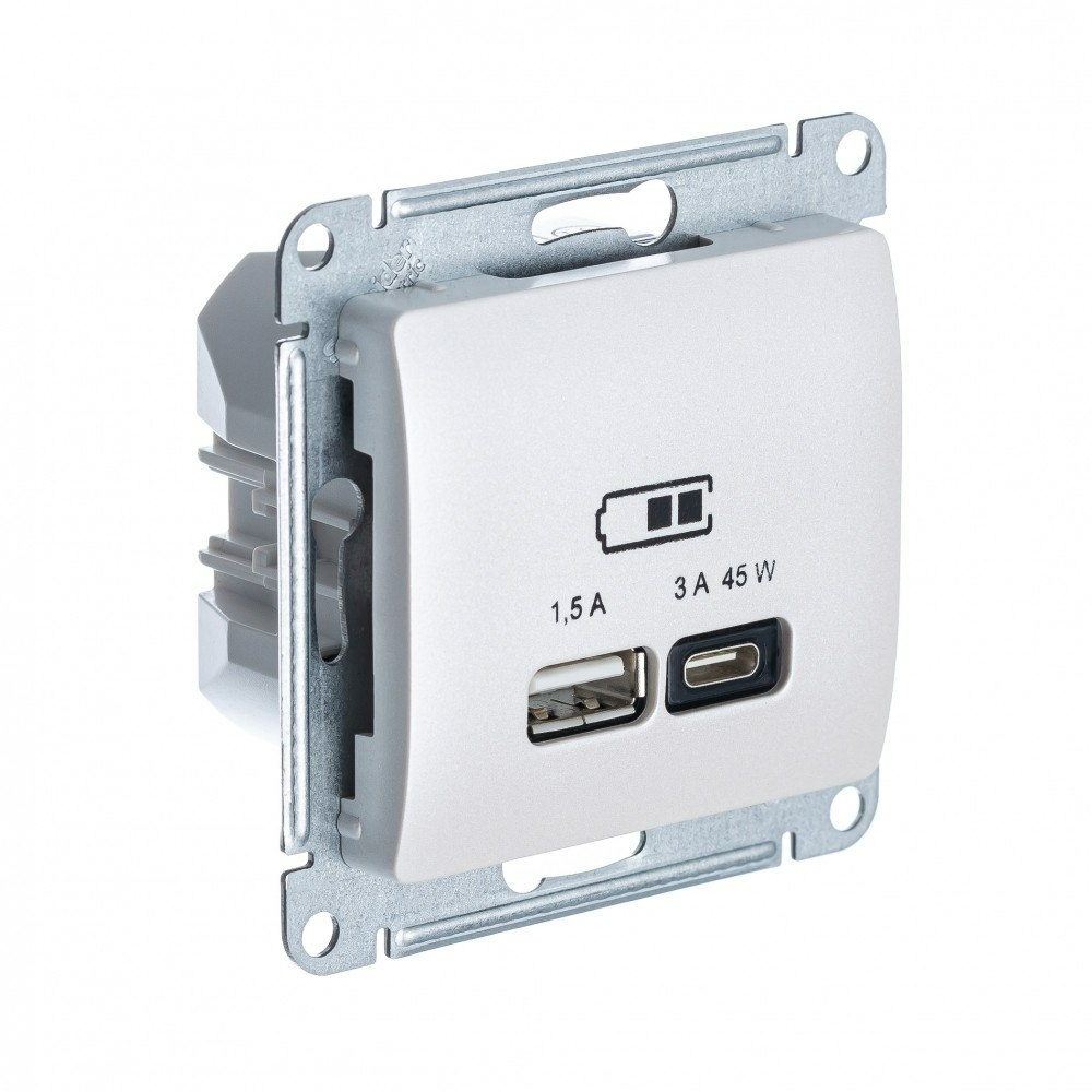 Изображение товара USB Розетка A + тип-C 45W Schneider Electric Glossa высокоскоростная зарядка QC, PD, механизм, ПЕРЛАМУТР