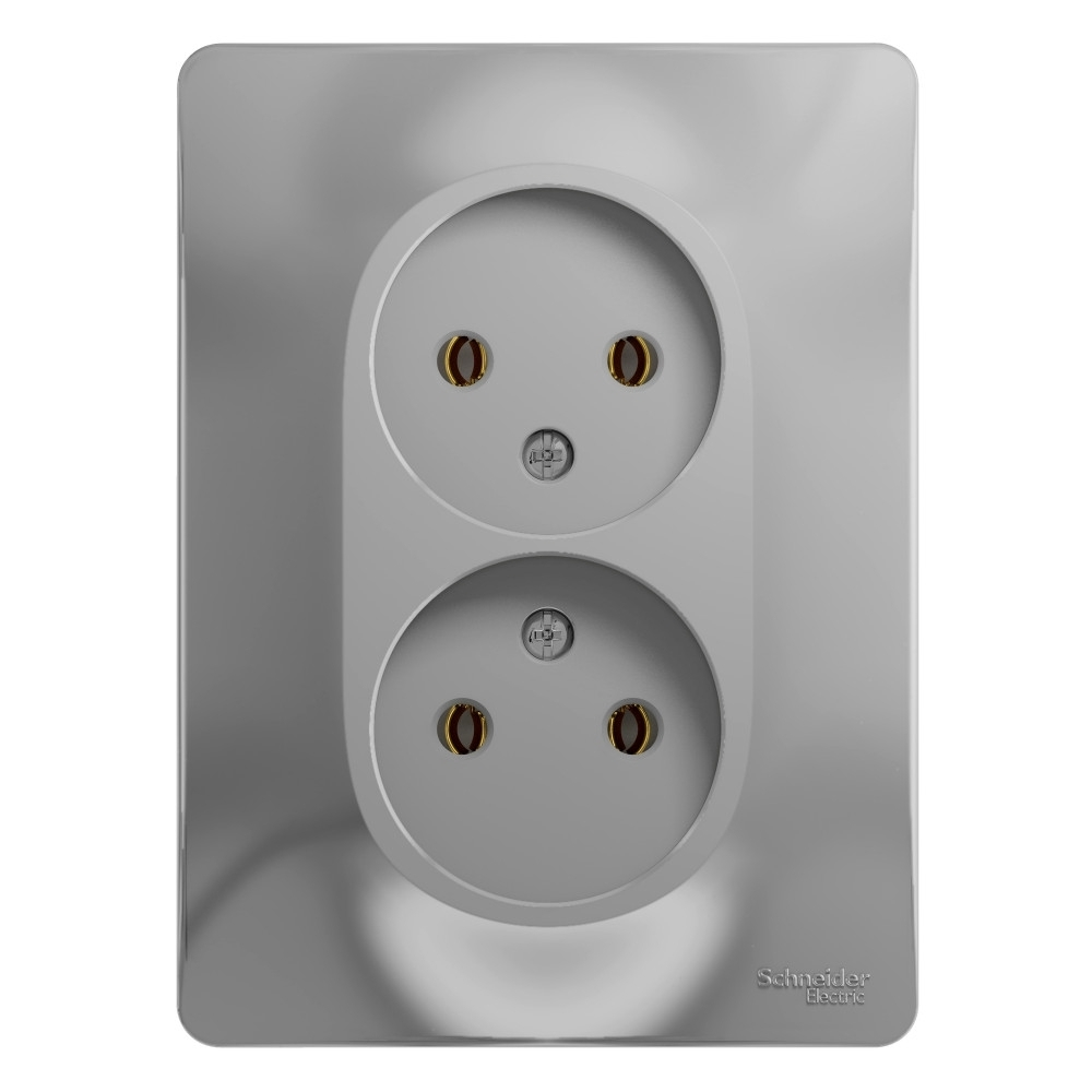 Изображение товара Розетка двойная без заземления 16А Schneider Electric Glossa, алюминий GSL000320