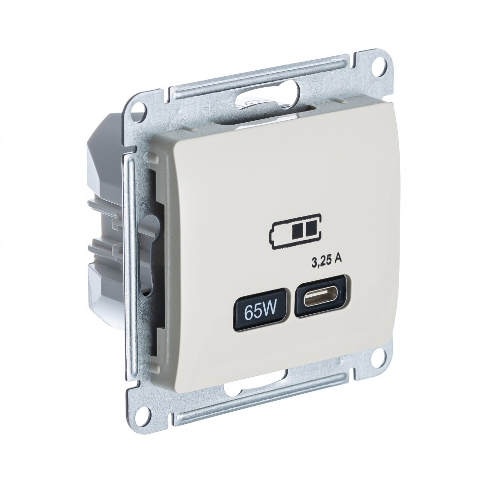 Изображение товара USB Розетка тип-C 65W Schneider Electric Glossa высокоскоростная зарядка QC, PD, механизм, МОЛОЧНЫЙ