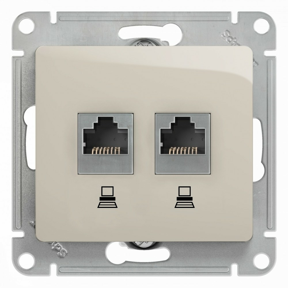 Изображение товара Розетка двойная компьютерная RJ45+RJ45 Schneider Electric Glossa, молочный GSL000985KK