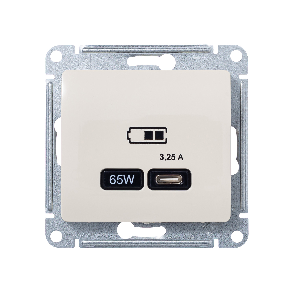 Изображение товара USB РОЗЕТКА тип-С 65W Schneider Electric Glossa высокоскор.заряд. QC, PD, механизм, БЕЛЫЙ