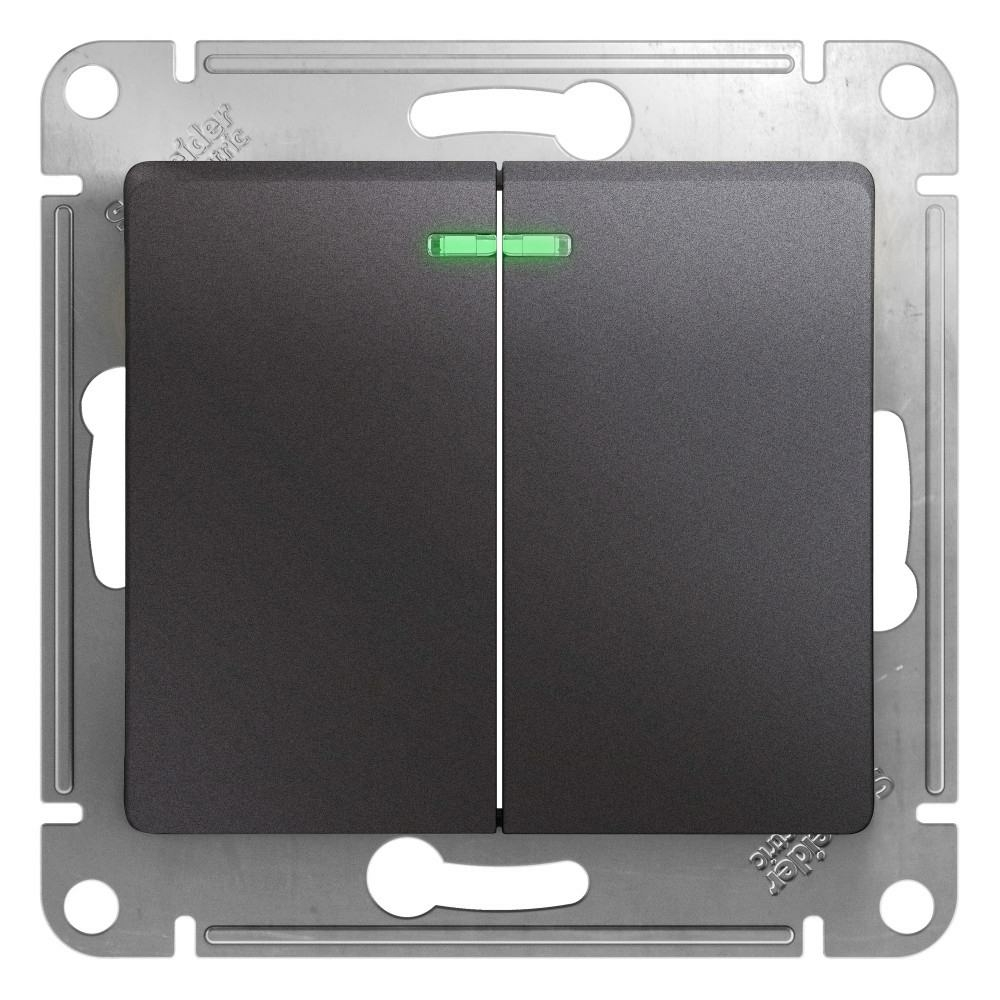 Изображение товара Выключатель 2-клавишный с подсветкой схема 5а 10AX Schneider Electric Glossa, графит GSL001353