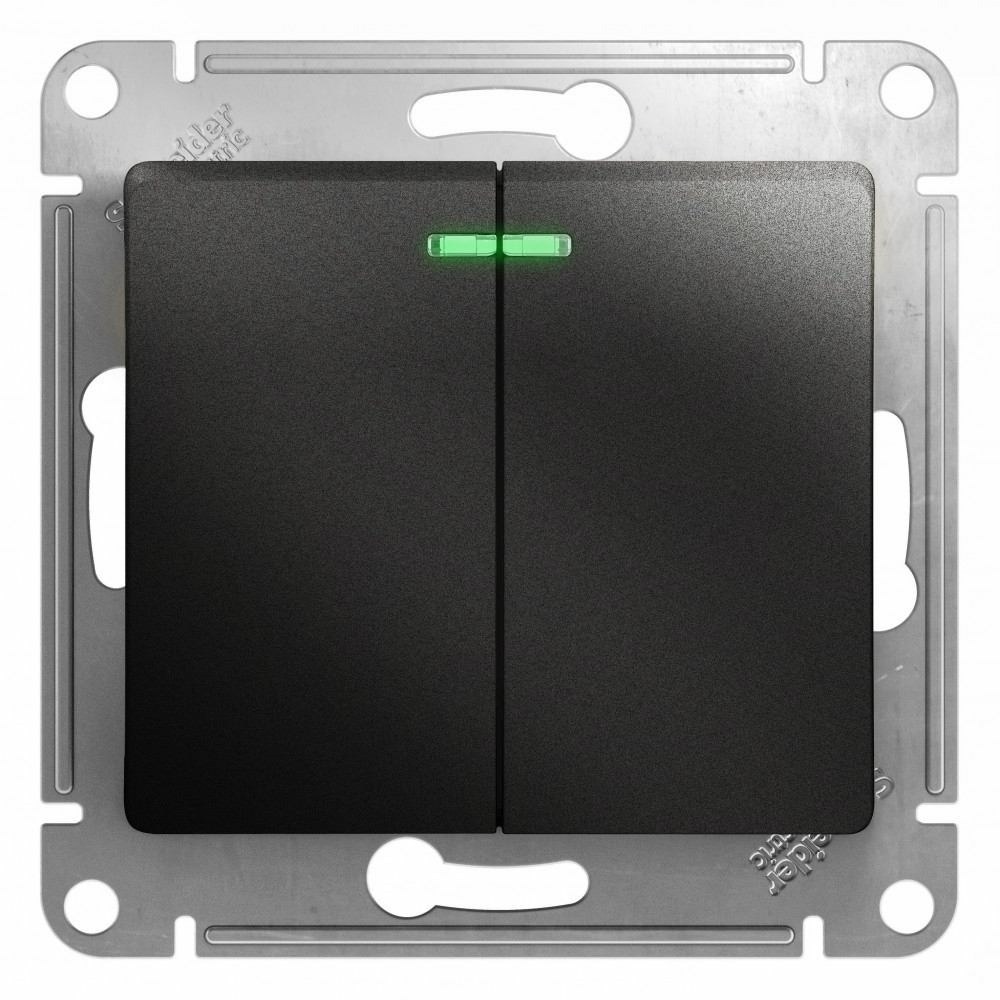 Изображение товара Выключатель 2 клав с подсветкой сх.5а, антрацит Schneider Electric Glossa GSL000753