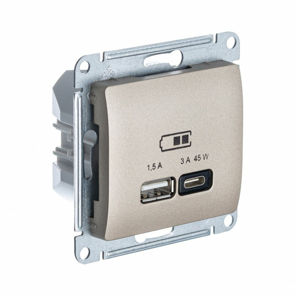 Изображение товара USB Розетка A + тип-C 45W Schneider Electric Glossa высокоскоростная зарядка QC, PD, механизм, ТИТАН