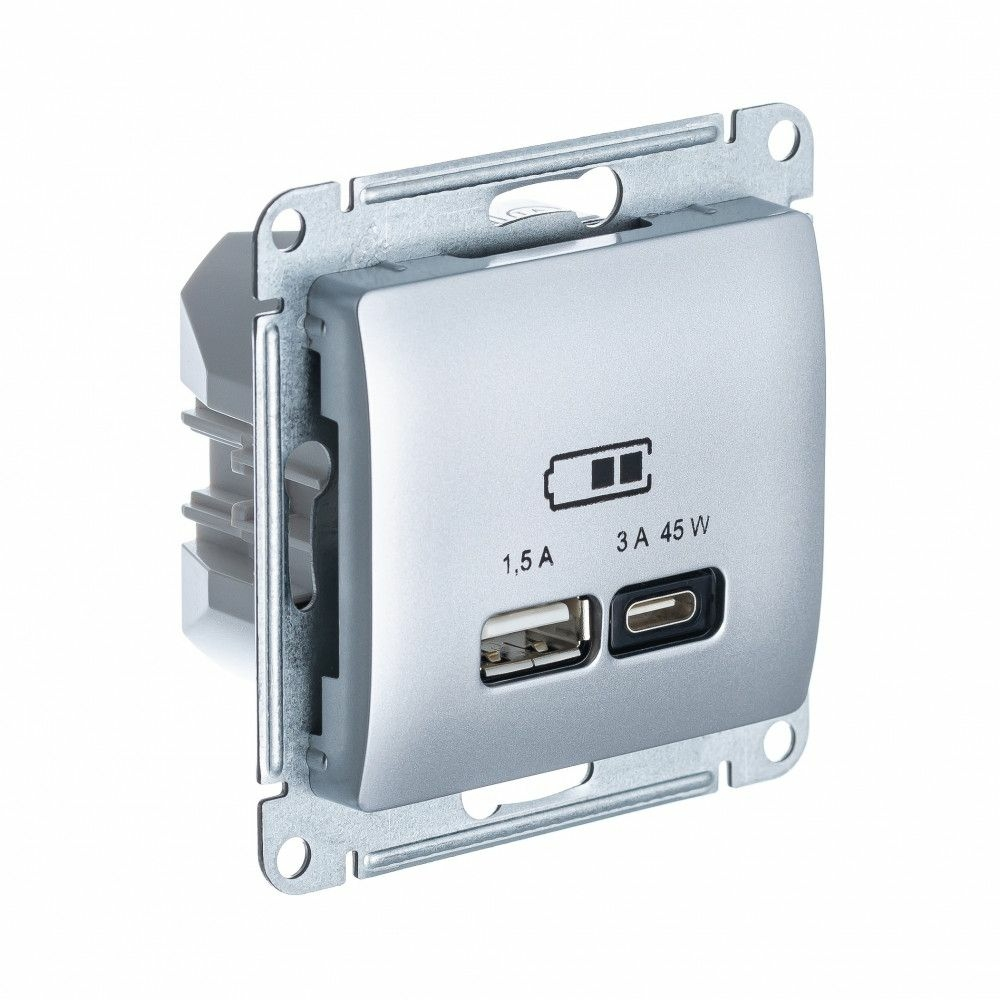Изображение товара USB Розетка A + тип-C 45W Schneider Electric Glossa высокоскоростная зарядка QC, PD, механизм, АЛЮМИНИЙ