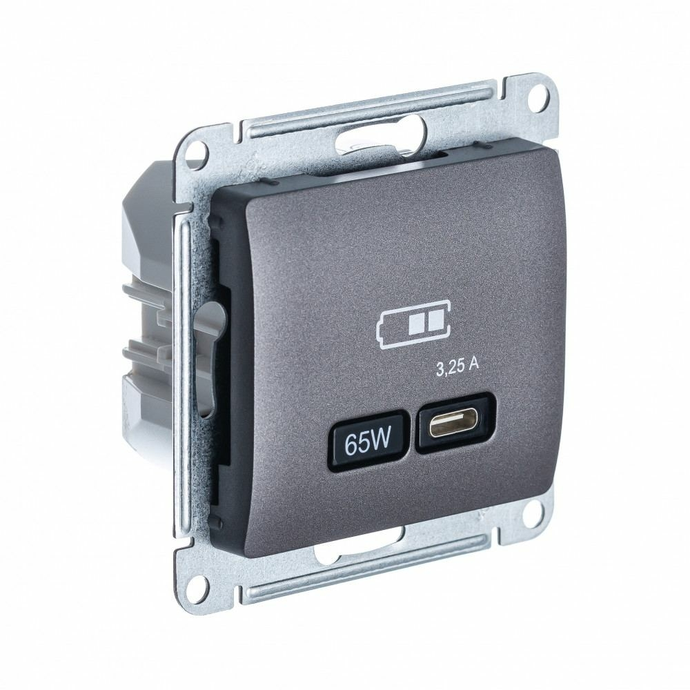 Изображение товара USB Розетка тип-C 65W Schneider Electric Glossa высокоскоростная зарядка QC, PD, механизм, ГРАФИТ