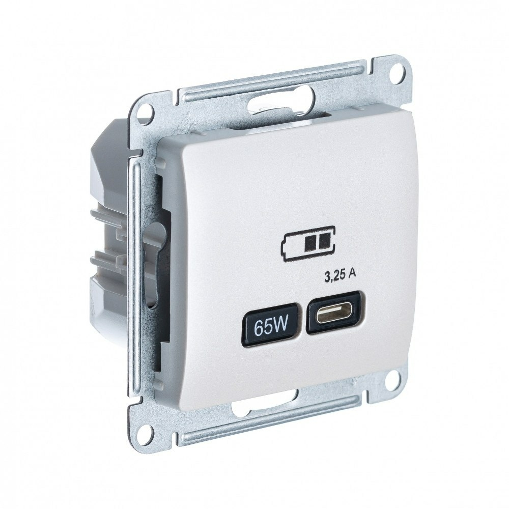Изображение товара USB Розетка тип-C 65W Schneider Electric Glossa высокоскоростная зарядка QC, PD, механизм, ПЕРЛАМУТР