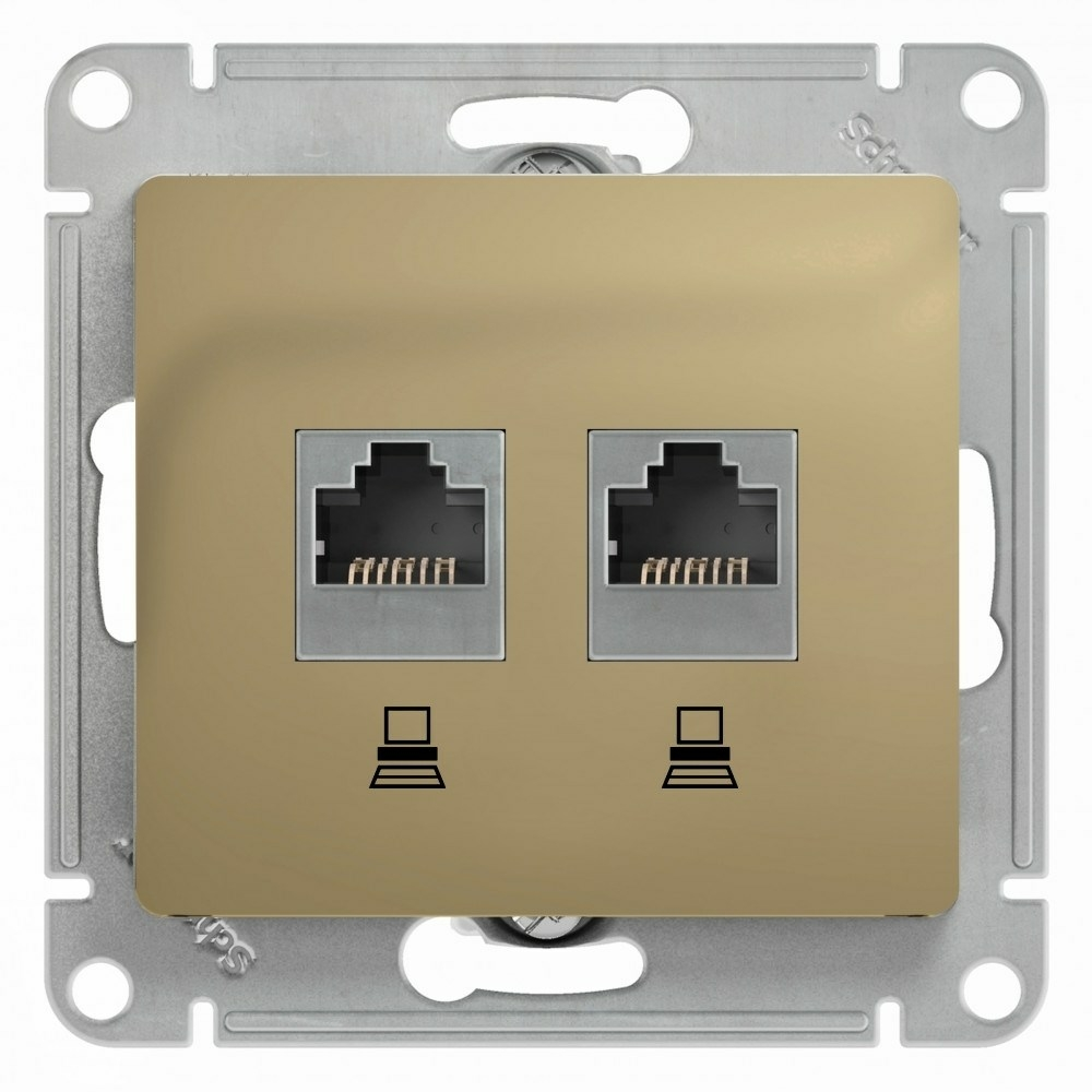 Изображение товара Розетка двойная компьютерная RJ45+RJ45 Schneider Electric Glossa, титан GSL000485KK