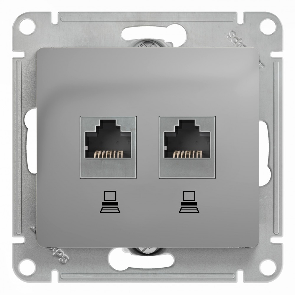 Изображение товара Розетка двойная компьютерная RJ45+RJ45 Schneider Electric Glossa, алюминий GSL000385KK