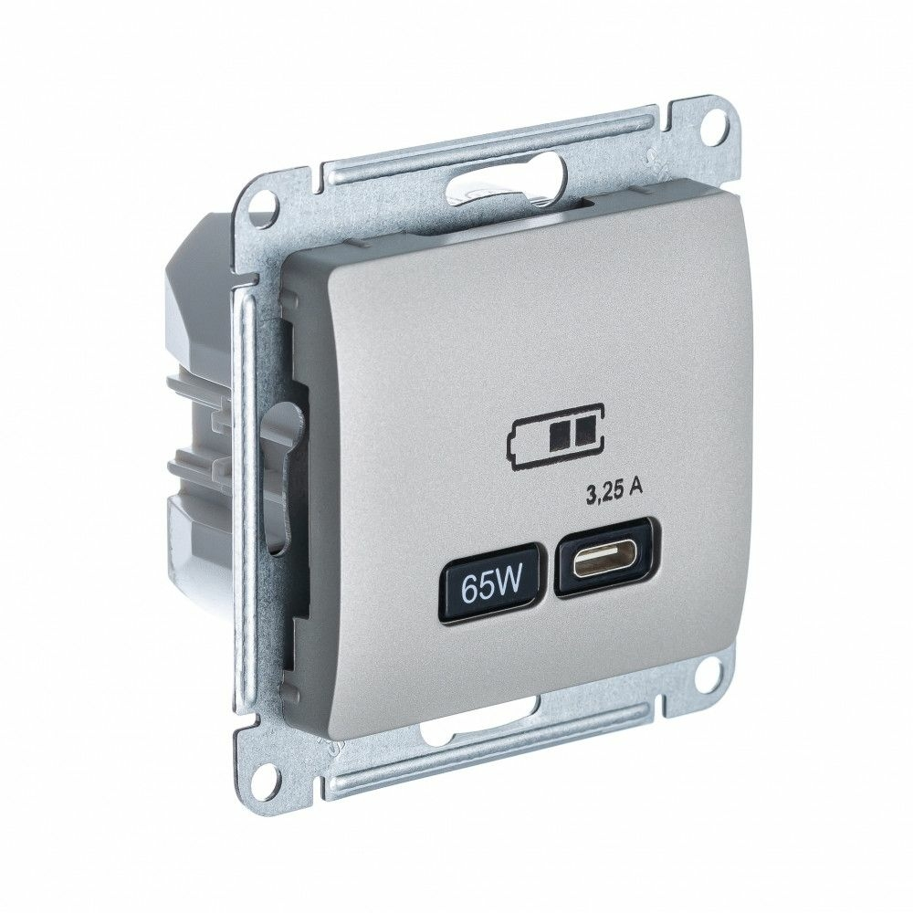 Изображение товара USB Розетка тип-C 65W Schneider Electric Glossa высокоскоростная зарядка QC, PD, механизм, ПЛАТИНА