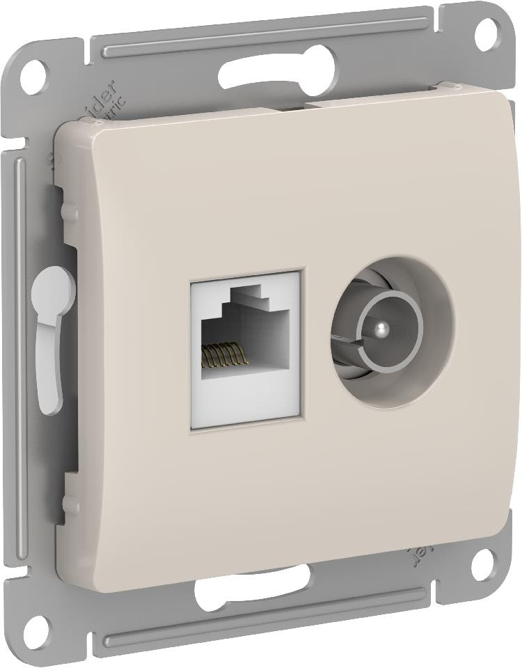 Изображение товара Розетка двойная ТВ + компьютерная RJ45 Schneider Electric Glossa, молочный GSL000989