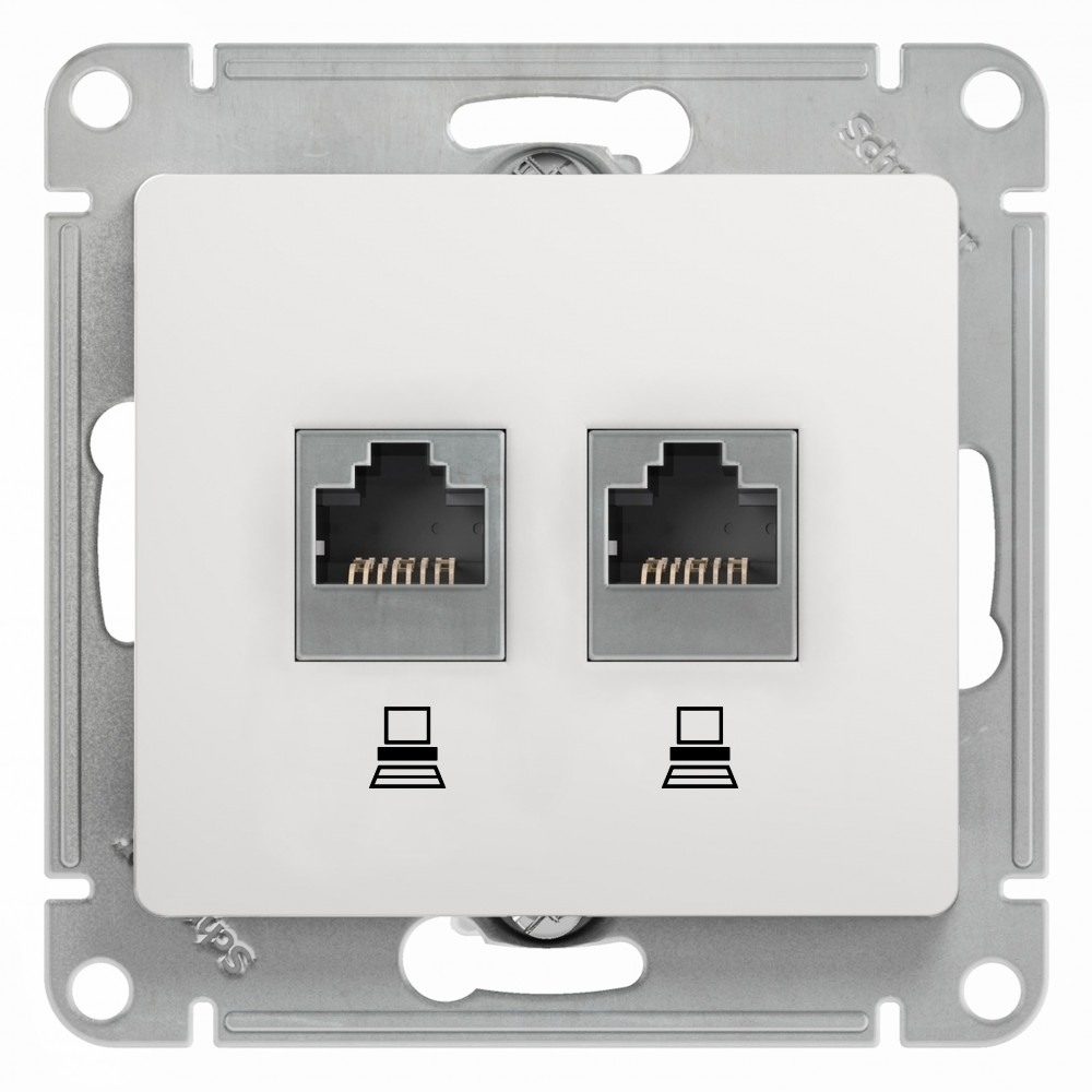 Изображение товара Розетка двойная компьютерная RJ45+RJ45 механизм Schneider Electric Glossa, белый GSL000185KK