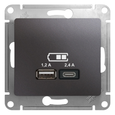 Изображение товара Розетка USB A+С 5В/2,4 А 2х5В/1,2А механизм Schneider Electric Glossa, графит GSL001339