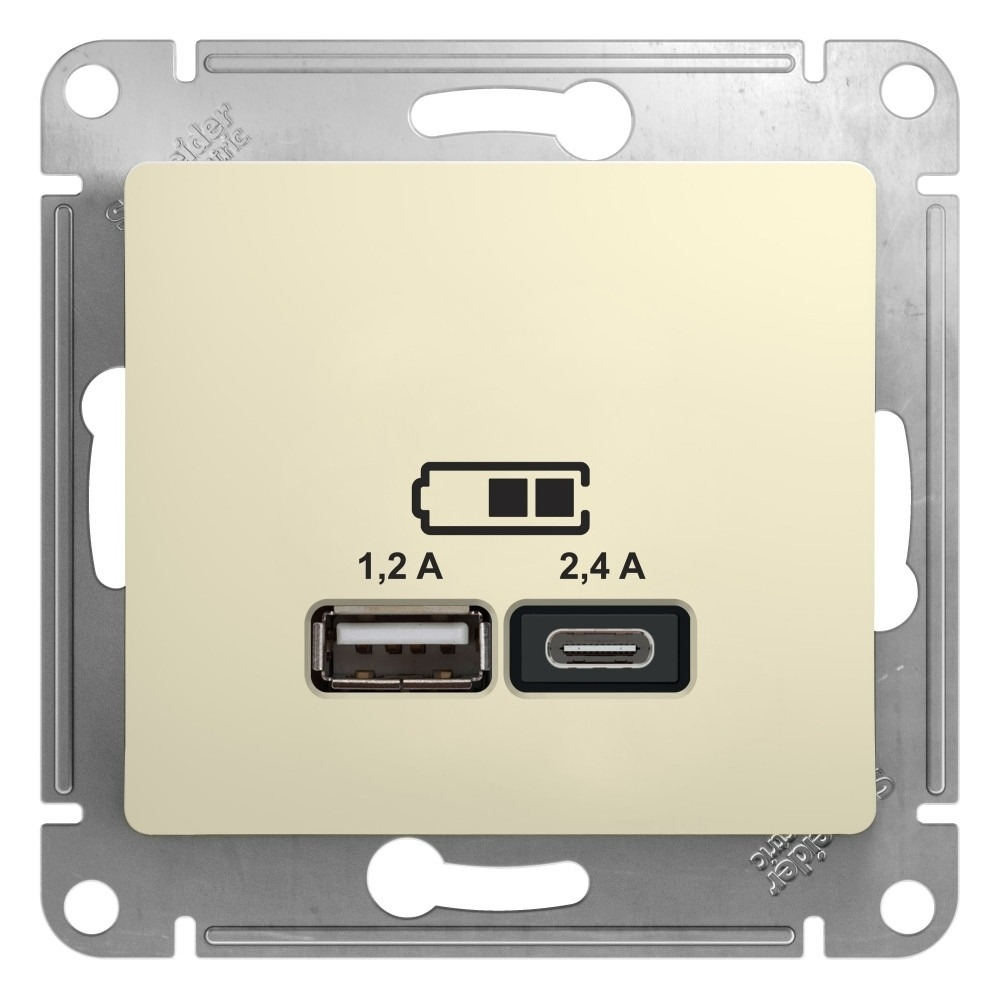 Изображение товара Розетка зарядка usb 2 порта А+С 5V 2,4A GSL000239 Schneider Electric Glossa