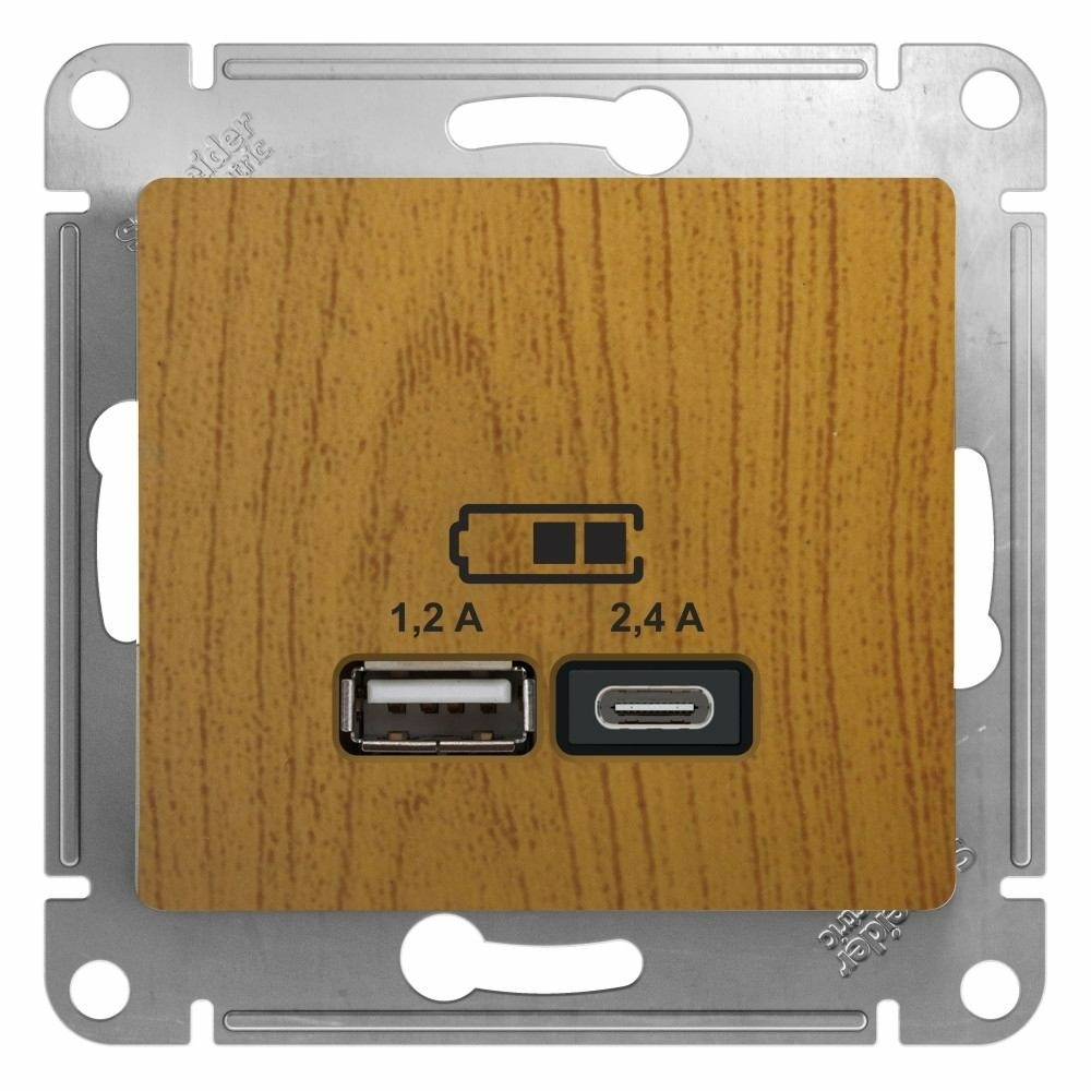 Изображение товара Розетка зарядка usb 2 порта А+С 5V 2,4A GSL000539 Schneider Electric Glossa