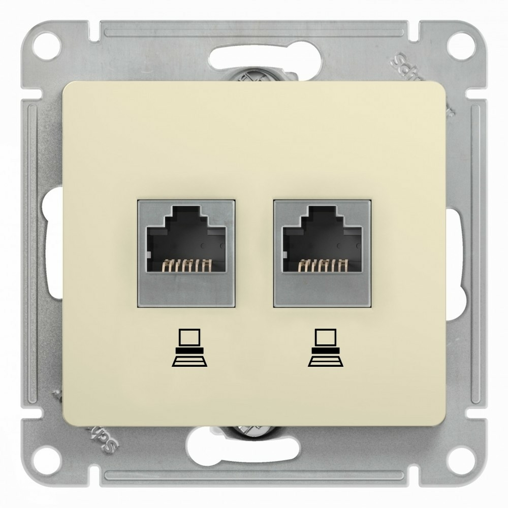 Изображение товара Розетка двойная компьютерная RJ45+RJ45 Schneider Electric Glossa, бежевый GSL000285KK