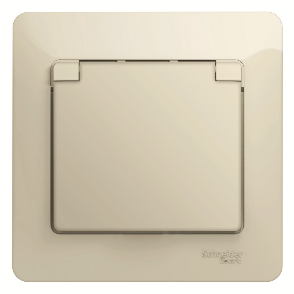 Изображение товара Розетка с заземлением со шторками с крышкой 16А IP20 Schneider Electric Glossa, бежевый GSL000246