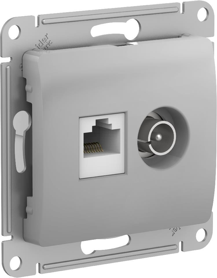 Изображение товара Розетка двойная ТВ + компьютерная RJ45 Schneider Electric Glossa, алюминий GSL000389