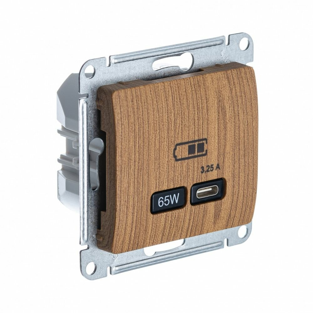 Изображение товара USB Розетка тип-C 65W Schneider Electric Glossa высокоскоростная зарядка QC, PD, механизм, ДЕРЕВО ДУБ