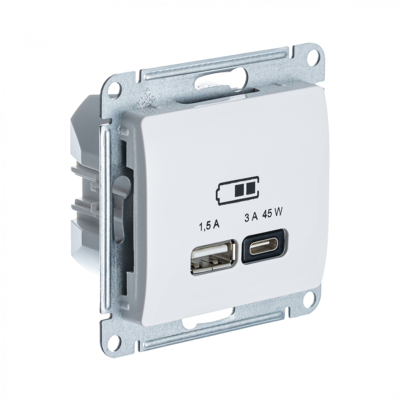 Изображение товара Розетка USB для зарядки GLOSSA A + тип-C 45W высокоскорост. зарядка QC, PD, бежевый GSL000229