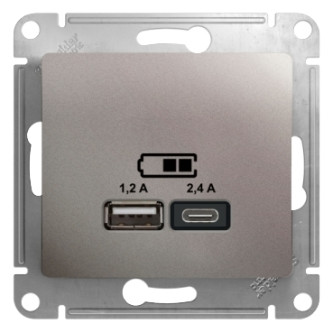 Изображение товара Розетка USB A+С 5В/2,4 А 2х5В/1,2А механизм Schneider Electric Glossa, платина GSL001239
