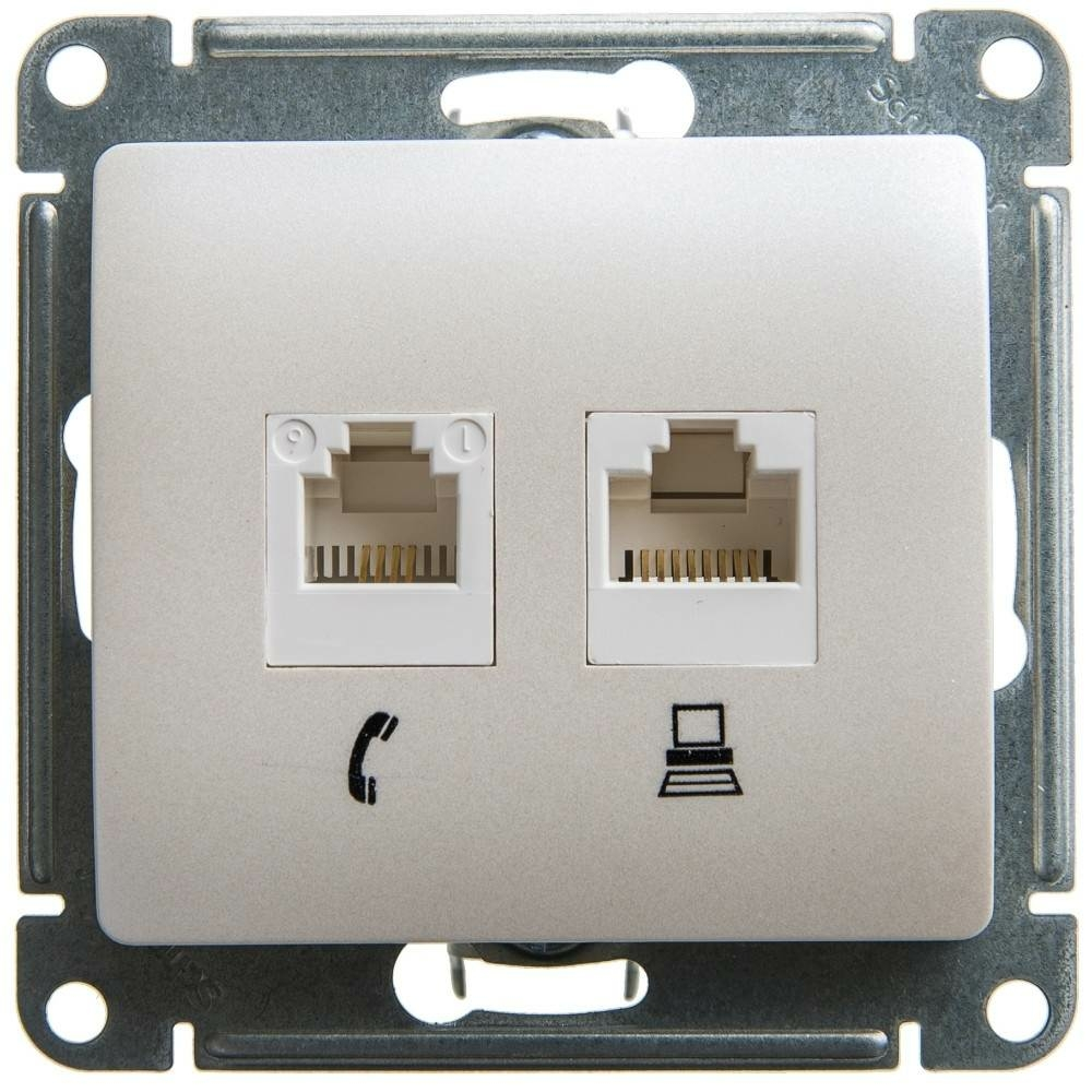 Изображение товара Розетка телефонная RJ11 + компьютерная RJ45, двойная, RJ45 кат.5E, перламутр Schneider Electric Glossa GSL000685