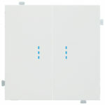 Изображение товара Переключатель двухклавишный перекрестный, с подсветкой, белый сатин, 32204+35614 MW+32019, Rikket