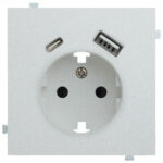 Изображение товара Розетка электрическая с USB A+C, серебро, 32137+35637 SV, Rikket