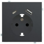 Изображение товара Розетка электрическая с USB A+C, чёрный сатин, 32137+35637 MB, Rikket