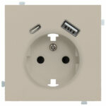 Изображение товара Розетка электрическая с USB A+C, латте, 32137+35637 LT, Rikket