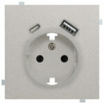 Изображение товара Розетка электрическая с USB A+C, платина, 32137+35637 PL, Rikket