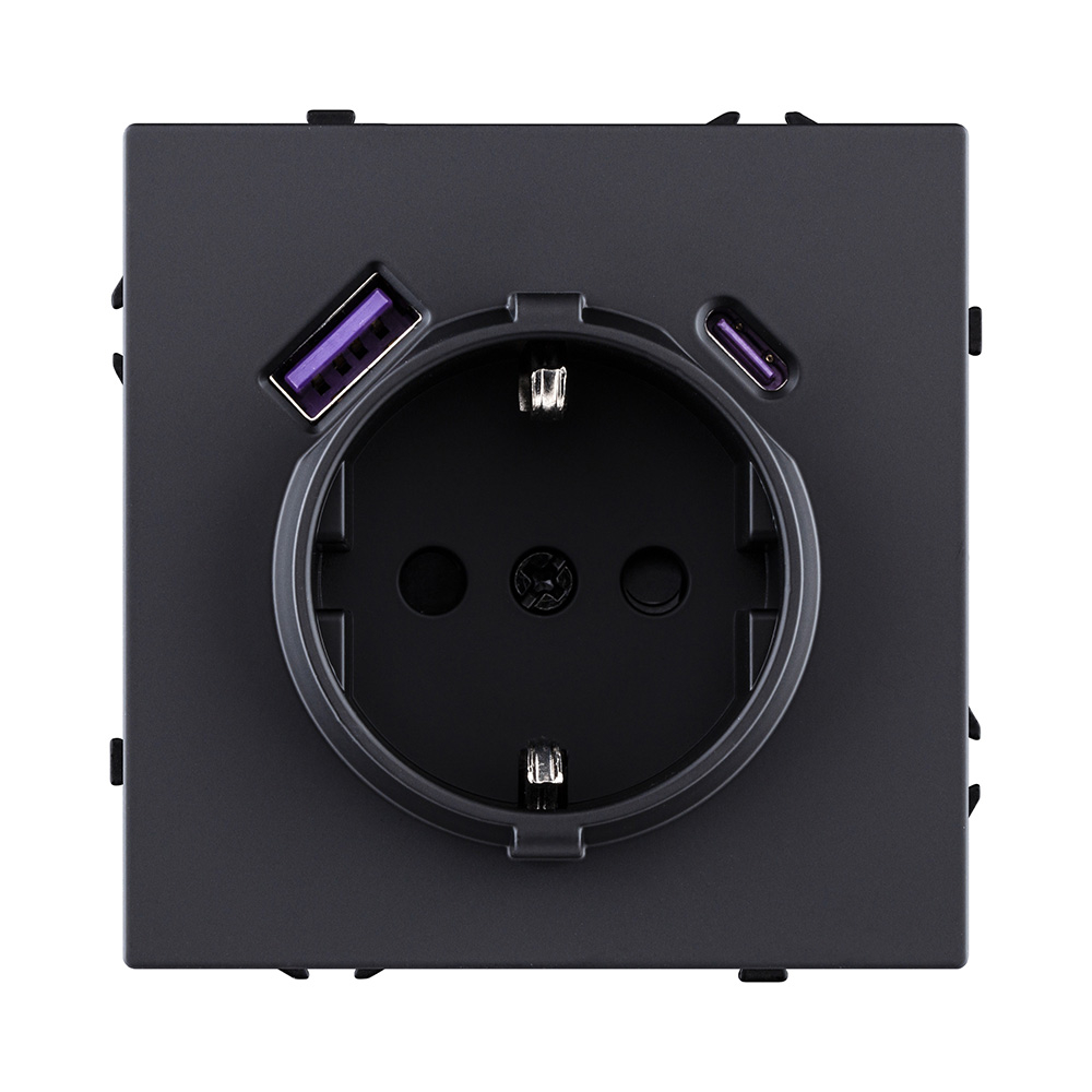 Изображение товара Розетка электрическая SCHUKO 16A/220v В с USB A+C 20W, чёрный матовый Kollinger Eclipse EC-016BK