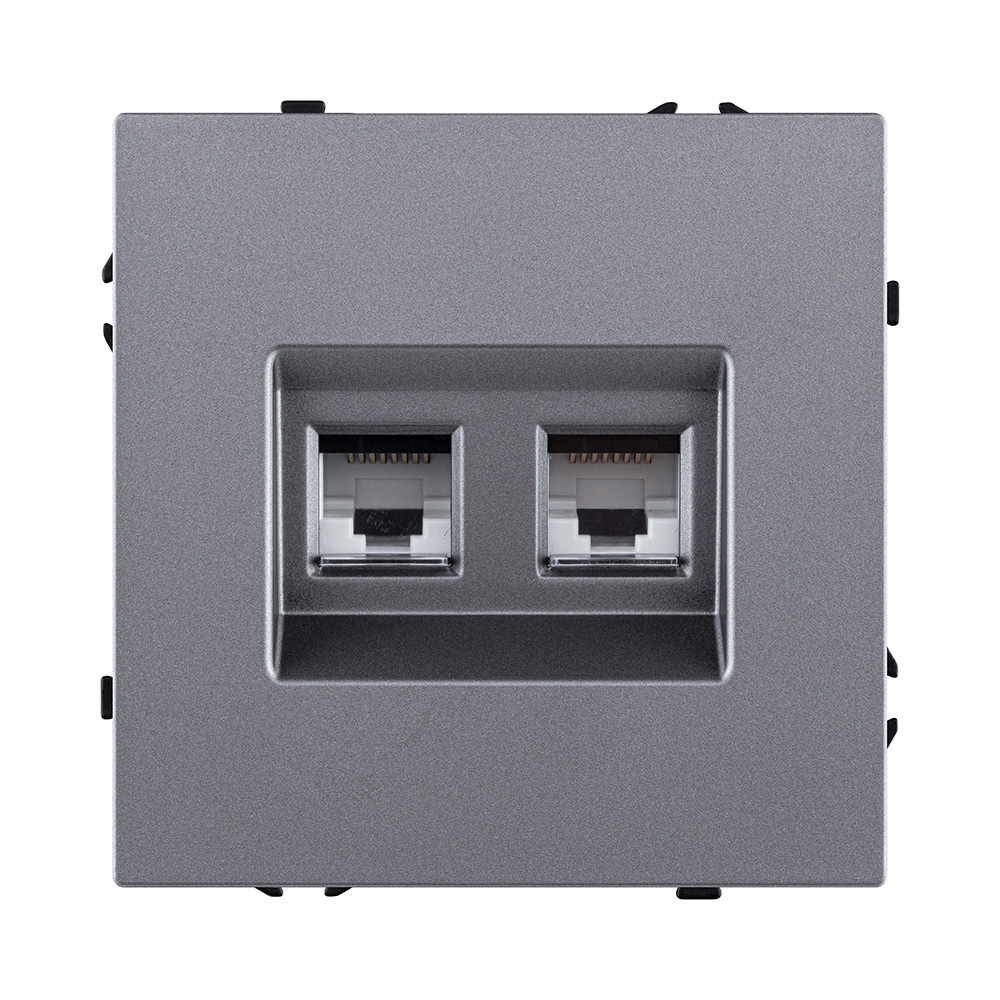 Изображение товара Розетка двойная Ethernet RJ45 Cat.6, серый Kollinger Eclipse EC-018GY