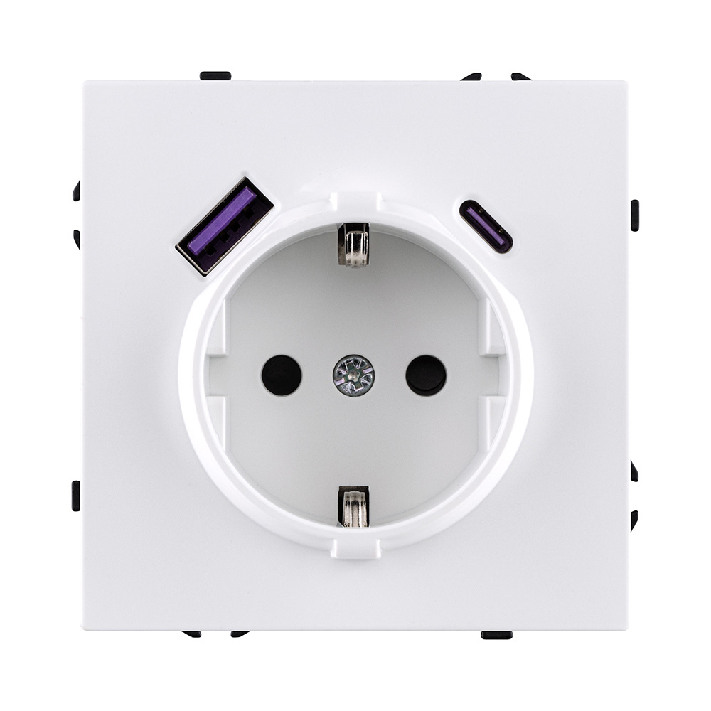 Изображение товара Розетка электрическая SCHUKO 16A/220v В с USB A+C 20W, белый матовый Kollinger Eclipse EC-016WH