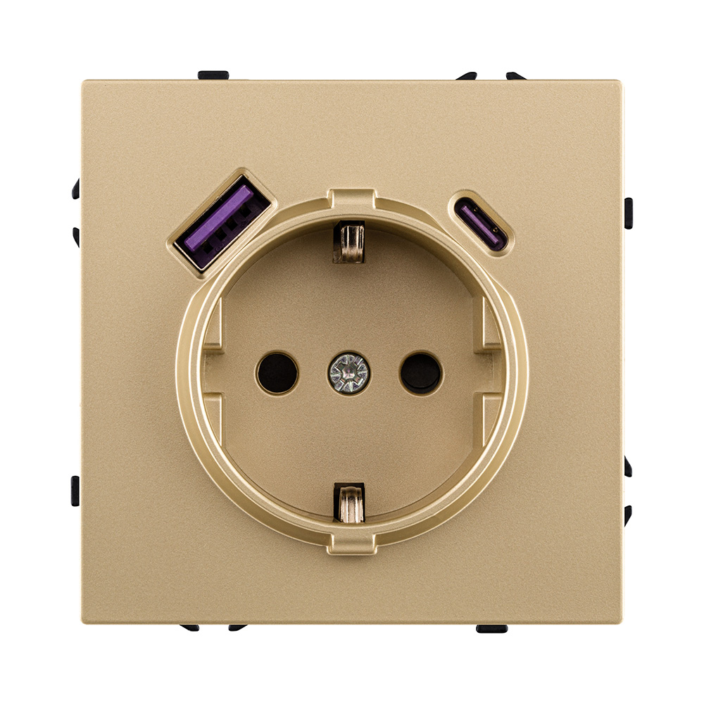 Изображение товара Розетка электрическая SCHUKO 16A/220v В с USB A+C 20W, золотой Kollinger Eclipse EC-016GD