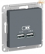 USB розетка , 5В, 1 порт x 2,1 А, 2 порта х 1,05 А,, механизм, ГРИФЕЛЬ