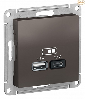 USB розетка A+С, 5В/2,4А, 2х5В/1,2А, механизм, МОККО